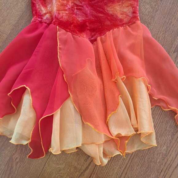 Jerry's figure skating dance dress youth 12/14 orange red yellow chiffon layered - Picture 4 of 5